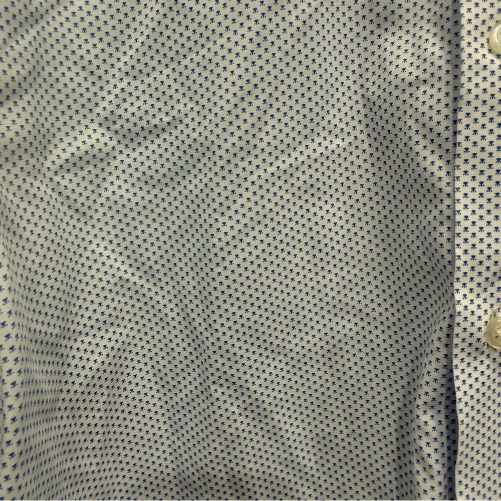 Banana Republic White and Blue Slim Fit Non-Iron Cotton Button Down Shirt